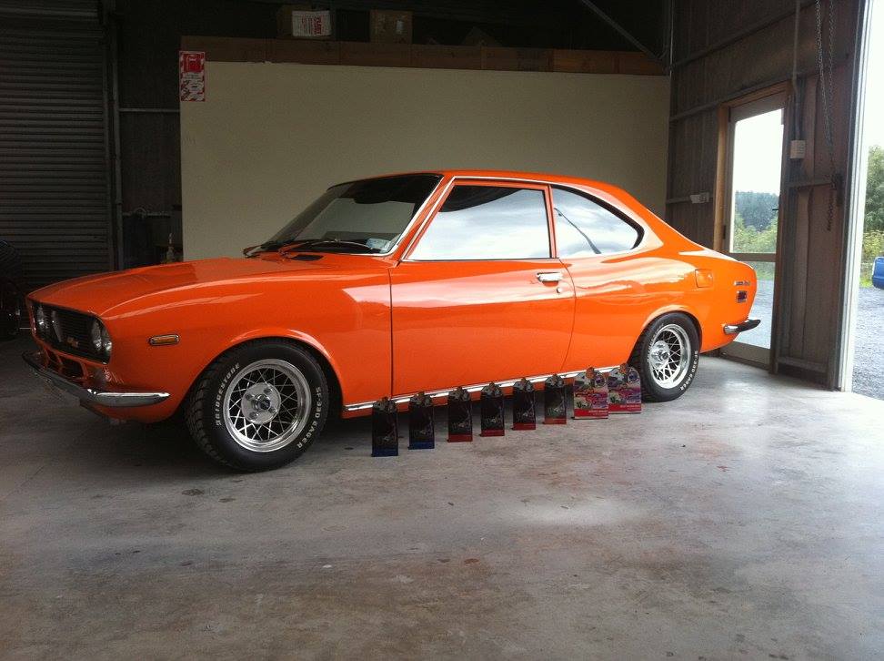 Award-winning orange Mazda RX-2 coupe