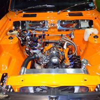 Detailed orange rotary engine bay